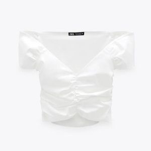 Zara White Ruched Front Crop